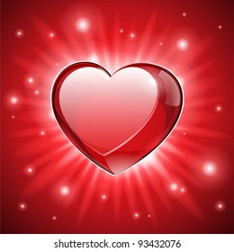 Explosion Red Glass Shiny Lovely Heart Valentine's Day Vector illustration Postcard Or Banner: EPS10