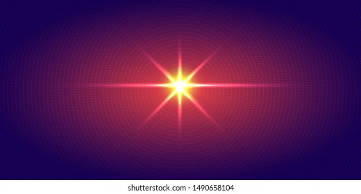 Explosion of red light radial dots pattern halftone on dark blue gradient background. Technology digital concept futuristic neon lighting. Vector illustration