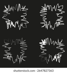 Explosion shape icon. Spiky burst figure. Jagged energy form. Vector black background.