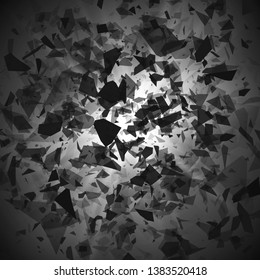 Explosion - Shatter and destruction effect. Abstract cloud of pieces and fragments after explosion. Vector illustration