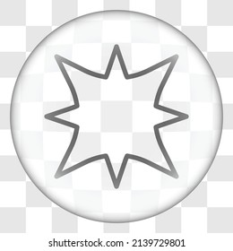 Icono simple de explosión. Diseño plano. Botón de cristal en cuadrícula transparente.ai