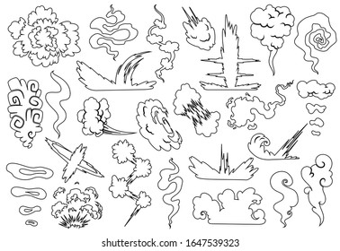 Explosion with smoke cloud. Fog flat isolated