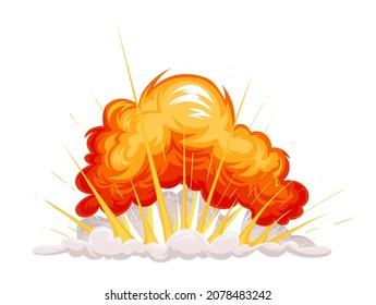 Explosión con nubes de humo e ilustración vectorial de flash naranja