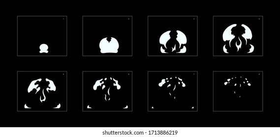 Efecto Humo de explosión. Efecto Animación de explosión. Animación Sprite hoja para juegos, dibujos animados o animaciones. efecto de animación de estilo vectorial 1055.