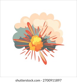 Explosión con humo sobre un fondo blanco. Ilustración vectorial de dibujos animados de una explosión de proyectil.
