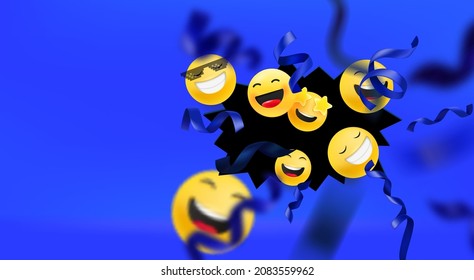 Explosion of social media emoticons. vector banner with copy space