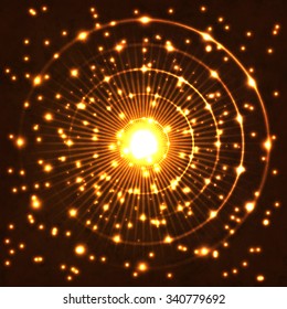 Explosion in the space. Abstract bright neon background.