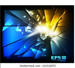 Explosion in space of broken glass, abstract background vector 