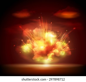 Explosion sparkling glow bursting in the night darkness with bright flashes background banner abstract vector illustration. Editable EPS and Render in JPG format