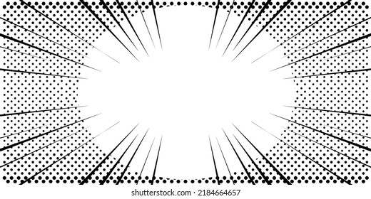 Explosion With Speed Lines. Motion Radial Lines Background For Comics. Bright Black White Light Streaks Burst. Flash Beam Glow. Manga Cartoon Hero Fight Print Stamp.