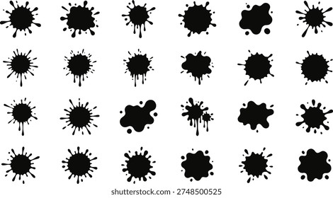 Explosion splatter ink blots abstract shapes set vector illustration black white