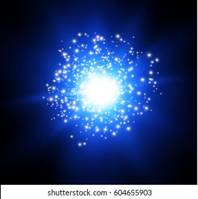 the explosion of a star on a dark background ,light effect,vector illustration. explosion with sparkles.Sun.Special effect isolated on a transparent background.The spark ignites.particles in motion.