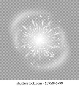 Explosion of a star with shiny particles and blurred clouds on a transparent background