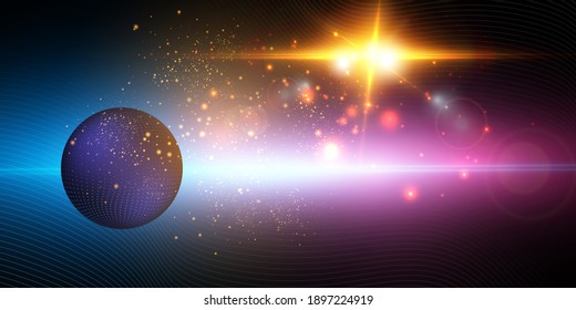 
Explosion of a star in space with glare and bright rays. Vector eps ..