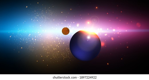 
Explosion of a star in space with glare and bright rays. Vector eps ..