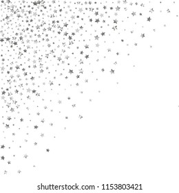 Explosion of stars. Isolated gradient celestial elements. Silver metal shine. Festive iridescent holographic effect vector background for celebration decorations, packaging, flyers, posters.