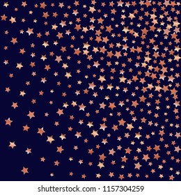 Explosion of stars.   Isolated gradient celestial elements. Copper metal glitter. Festive iridescent holographic effect vector background for celebration decorations, flyers, posters.