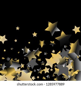 Explosion of stars.   Isolated gradient celestial elements. Platinum chrome metallic gloss. Holiday celebration luminous vector background for celebration decorations,  flyers, posters.
