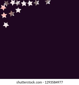 Explosion of stars.   Isolated gradient celestial elements. Pink purple pearl nacre shine. Festive iridescent holographic effect vector background for celebration decorations, flyers, posters.