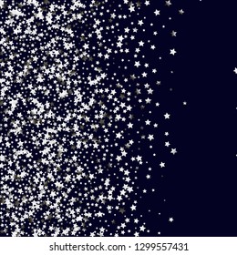 Explosion of stars.   Isolated gradient celestial elements. Silver metallic gloss. Festive iridescent holographic effect vector background for celebration decorations, flyers, posters.