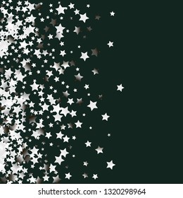 Explosion of stars.   Isolated gradient celestial elements. Silver metal glitter. Festive iridescent holographic effect vector background for celebration decorations, flyers, posters.