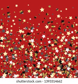 Explosion of stars.   Isolated gradient celestial elements. Platinum chrome metallic gloss. Festive iridescent holographic effect vector background for celebration decorations, flyers, posters.