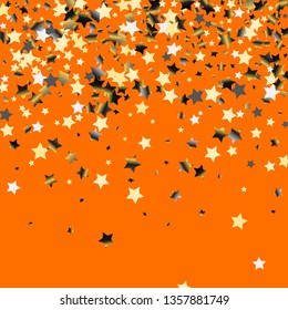 Explosion of stars.   Isolated gradient stellar elements. Platinum chrome metal shine. Holiday celebration luminous vector background for celebration decorations,  flyers, posters.