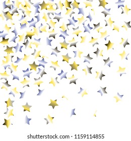 Explosion of stars. Isolated yellow blue white  grey  gradient stellar elements. Festive iridescent holographic effect vector background for celebration decorations, flyers, posters.