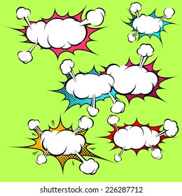 Explosion steam bang pop-art clouds collection - comics book pattern background template. Vector illustration