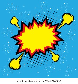 explosion steam bubble pop-art vector - funny funky banner comics background. this also represents a big bang, thunder, emphatic explosion, roaring voice, scream, booming vehicle, big sound