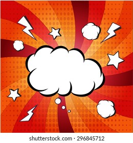 Explosion steam bubble pop-art vector - funny funky banner comics background. this also represents a big bang, thunder, emphatic explosion, roaring voice, scream, booming vehicle, big sound