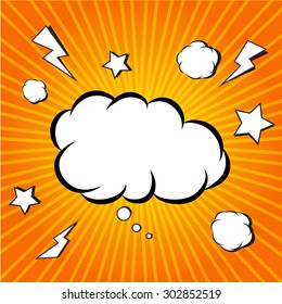 Explosion steam bubble pop-art vector - funny funky banner comics background. this also represents a big bang, thunder, emphatic explosion, roaring voice, scream, booming vehicle, big sound