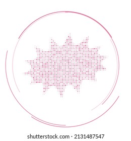 Símbolo de explosión lleno de puntos rosas. Estilo de puntillismo. Ilustración del vector sobre fondo blanco