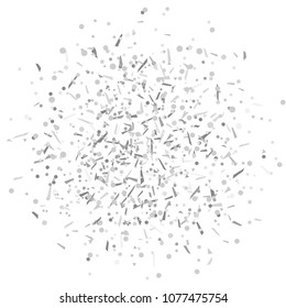 Explosion. Texture with silver geometric elements on white. Geometric background with confetti. Pattern for design. Print for banners, posters, flyers and textiles. Greeting cards