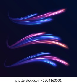 Explosion in universe. Cosmic background for event, party, carnival, celebration, anniversary or other. Abstract background in blue and purple neon glow colors. Speed of light in galaxy. Vector.