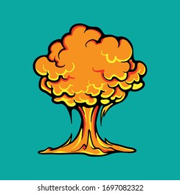 Explosion Vector Concept. Nuclear Test, Atomic Bomb Cloud. Mushroom Cloud. Radiation And Dangerous Effect. War Weapon Illustration