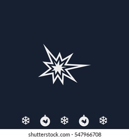 Explosion Vector Icon Isolated On Dark Blue Background. Simple Flat Spark Pictogram.