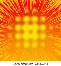 Explosion vector illustration.. Comic book fight stamp.  Orange Halftone sun.