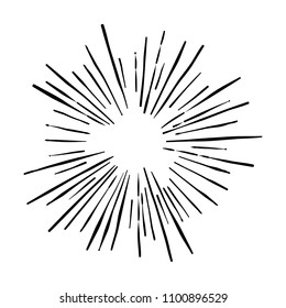 Explosion vector illustration. Rays element. Sunburst, starburst shape on white. Radial lines. Abstract circular geometric shape. Sun ray or star burst light element.