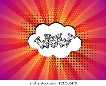 Explosion vector illustration. Retro pop art background with dots. Comic book background. Light rays. Wow inscription.