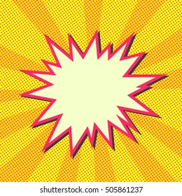 Explosion Vector Illustration. Retro Pop Art Speech Bubble With Dots. Comic Book Fight Stamp For Card Superhero Action Frame Background.