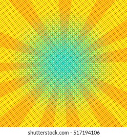 Explosion vector illustration. Retro pop art background with dots. Comic book fight stamp for card Superhero action frame background. Light rays.