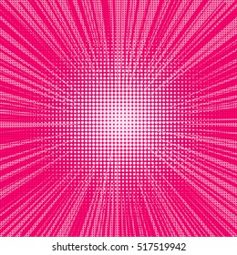 Explosion vector illustration. Retro pop art background with dots. Comic book fight stamp for card Superhero action frame background. Light rays.