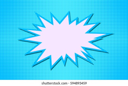 Explosion vector illustration. Retro pop art speech bubble with dots. Comic book fight stamp for card Superhero action frame background. Sun ray or star burst element