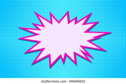 Explosion vector illustration. Retro pop art speech bubble with dots. Comic book fight stamp for card Superhero action frame background. Sun ray or star burst element.
