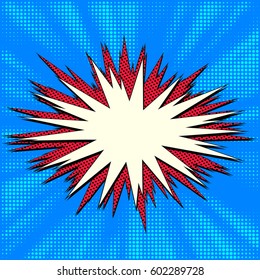 Explosion vector illustration. Retro pop art speech bubble with dots. Comic book background.