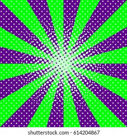 Explosion vector illustration. Retro pop art background with dots. Comic poster for fighting for a Superhero action card frame background. Rays of light in a flat style