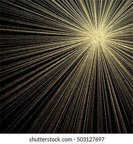 Explosion vector illustration. Sun ray or star burst element with sparkles. Gold Christmas element for greeting cards, posters. Golden glow glitter.  Light rays effect.