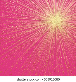 Explosion vector illustration. Sun ray or star burst element with sparkles. Gold Christmas element for greeting cards, posters. Golden glow glitter. Light rays effect.