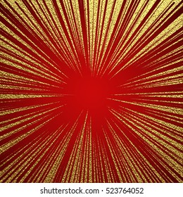 Explosion vector illustration. Sun ray or star burst element with sparkles. Gold Christmas element for greeting cards, posters. Golden glow glitter. Light rays effect